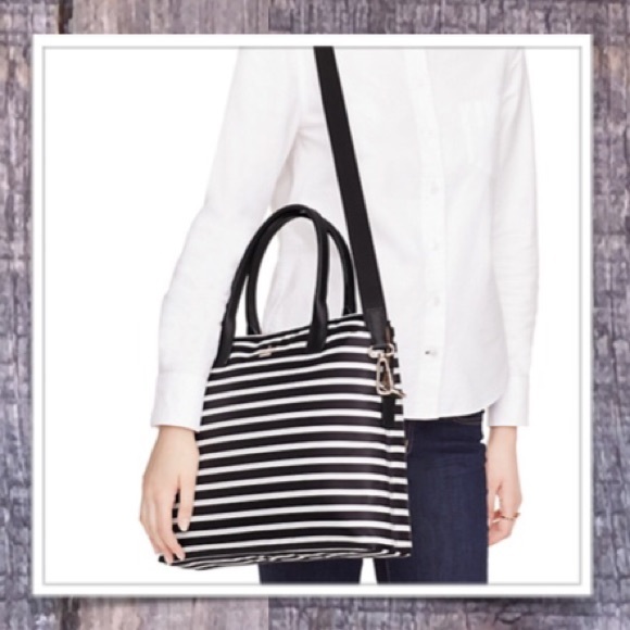 kate spade Daveney Laptop Bag Black & Cream Stripe - Picture 3 of 8